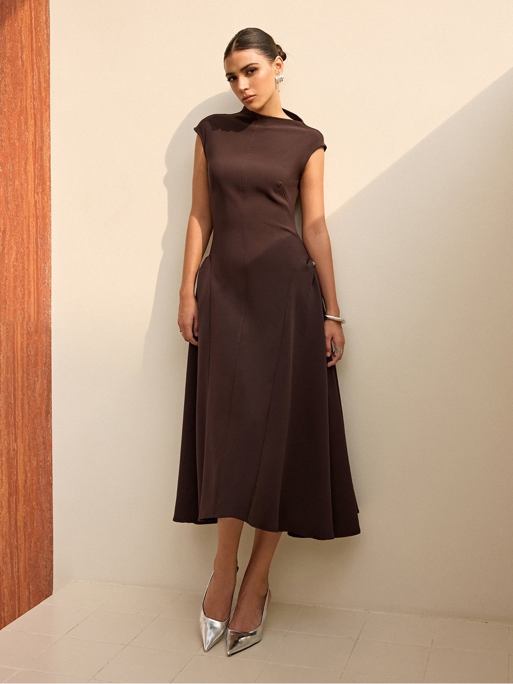 Commense Asymmetrical Neck Cap Sleeve Maxi Dress - Picture 4 of 13